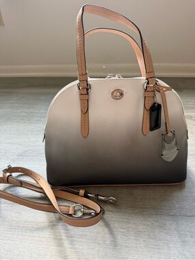NWT Coach Ombre Dome Satchel - White to Gray with Tan Trim